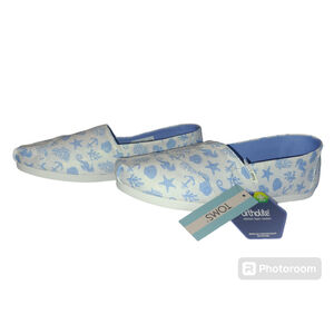 Women's TOMS Sea Graphic Alpargata Shoes Size 8.5 White Blue